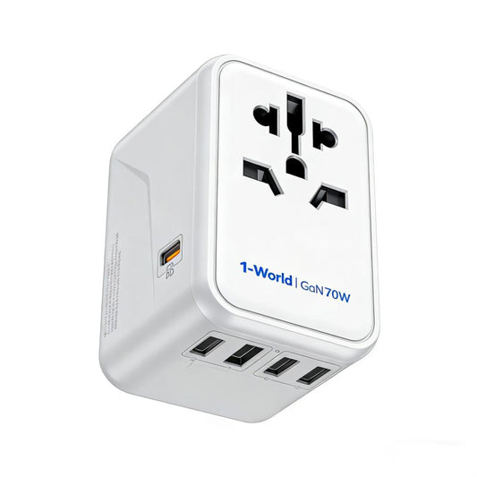 70W GaN Universal Travel Adapter with 6-Port Fast Charging (13 Socket Types)