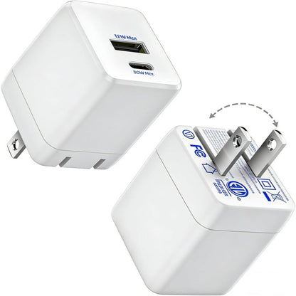 30W GaN 2-Port Charger (USB-C + USB-A) with Foldable Plug