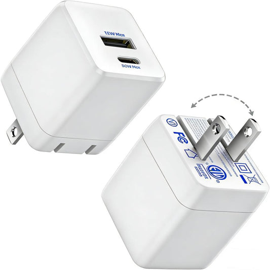 30W GaN 2-Port Charger (USB-C + USB-A) with Foldable Plug