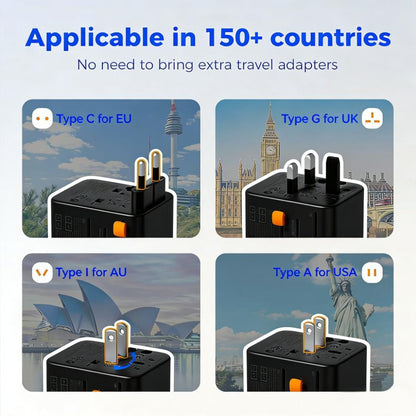 7-in-1 Universal Travel Adapter (3 USB-C + 2 USB-A) for 150+ Countries