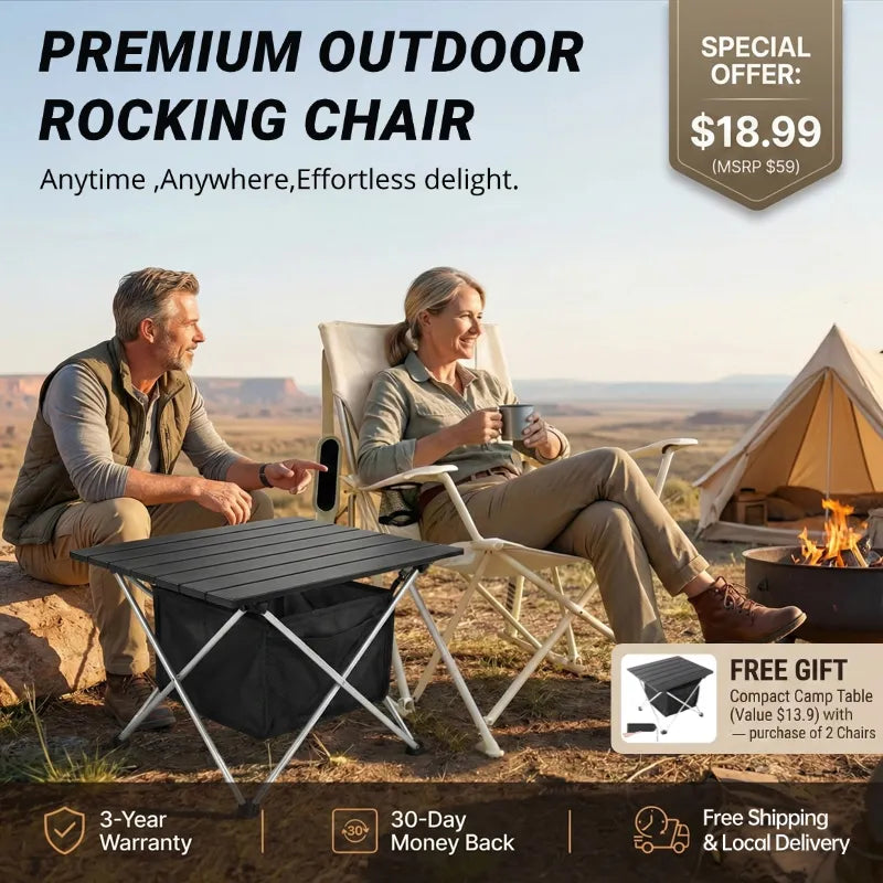 Extra-Wide Rocking Chair, 350lbs Capacity, Comfortable Backrest (Free Table Included)