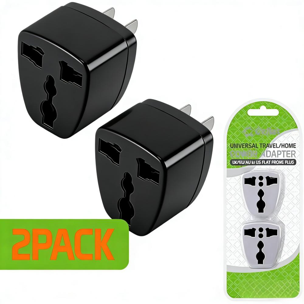 2-Pack Universal Travel Plug Adapter (UK/EU/AU to US Flat Prong)