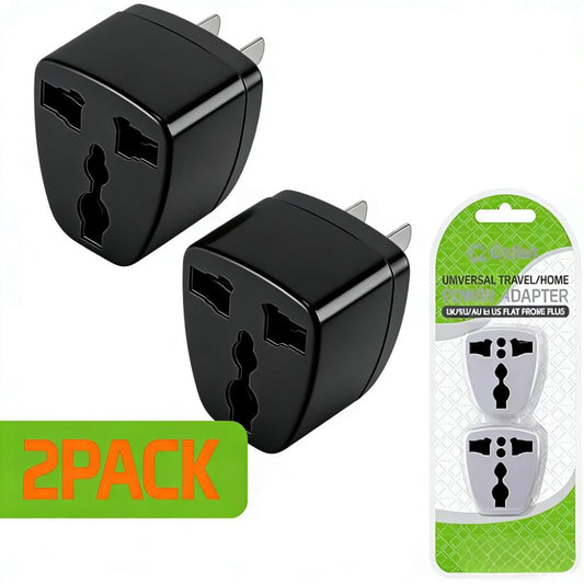 2-Pack Universal Travel Plug Adapter (UK/EU/AU to US Flat Prong)