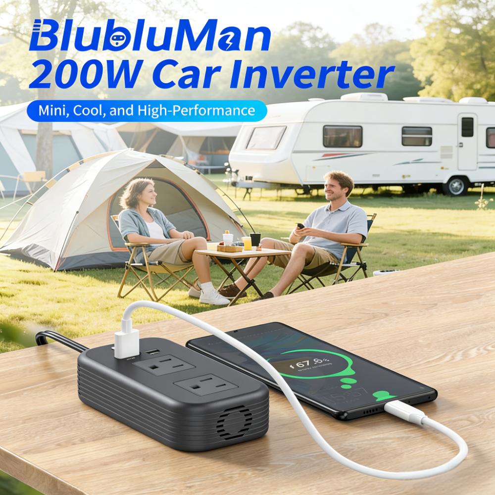200W Portable Car Power Inverter with 4-Port Fast Charging (2 AC + 1 USB-C + 1 USB-A)