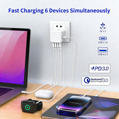 70W GaN Universal Travel Adapter with 6-Port Fast Charging (13 Socket Types)