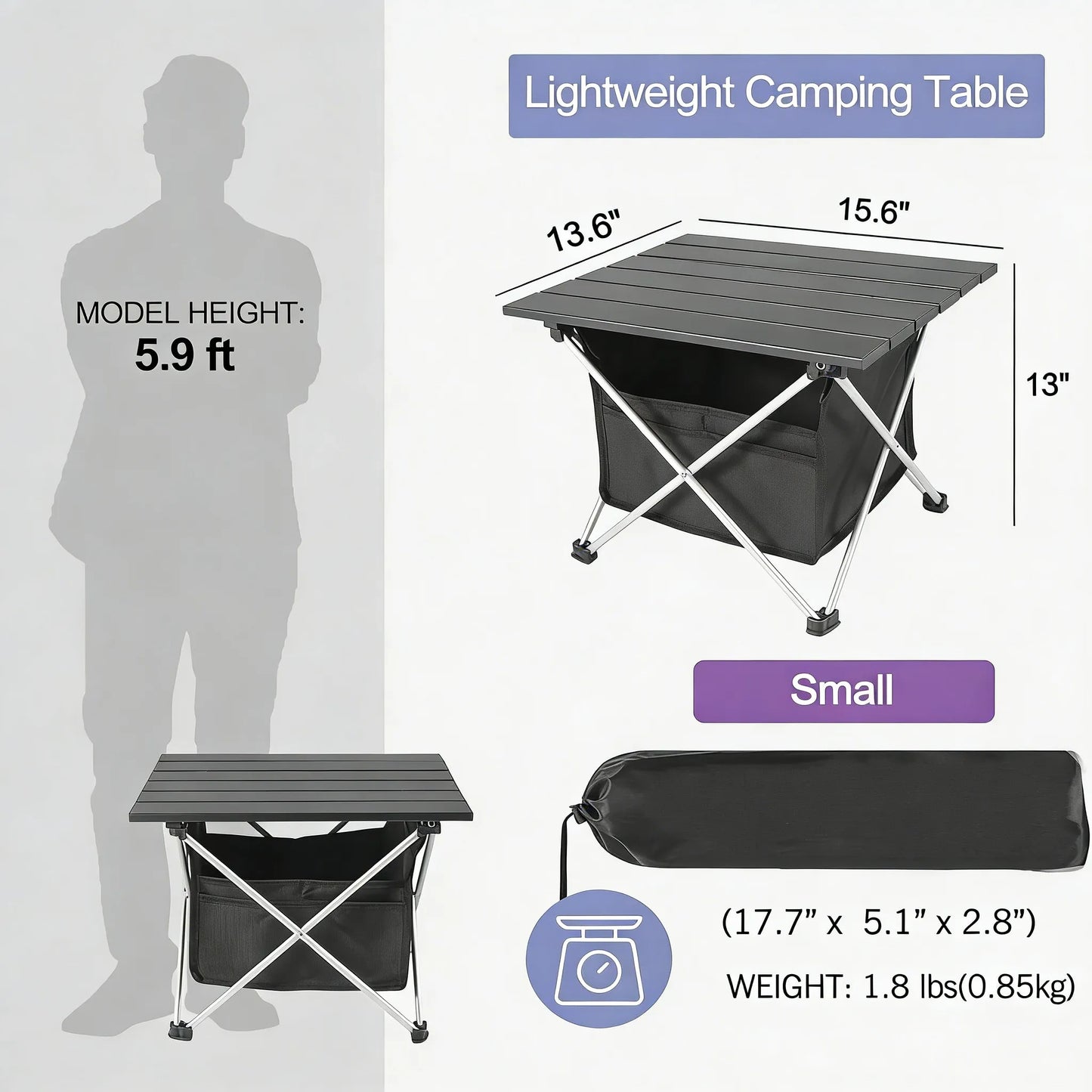 Ultralight Portable Camp Table, Aluminum with Carry Bag