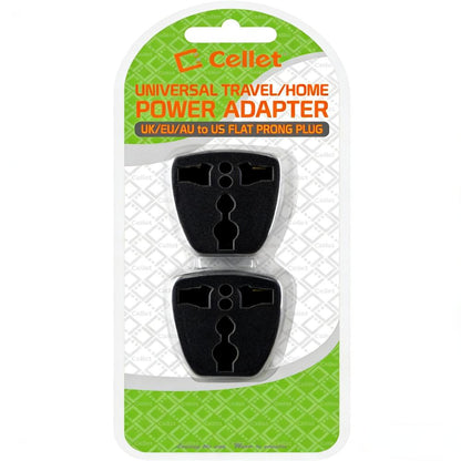 2-Pack Universal Travel Plug Adapter (UK/EU/AU to US Flat Prong)