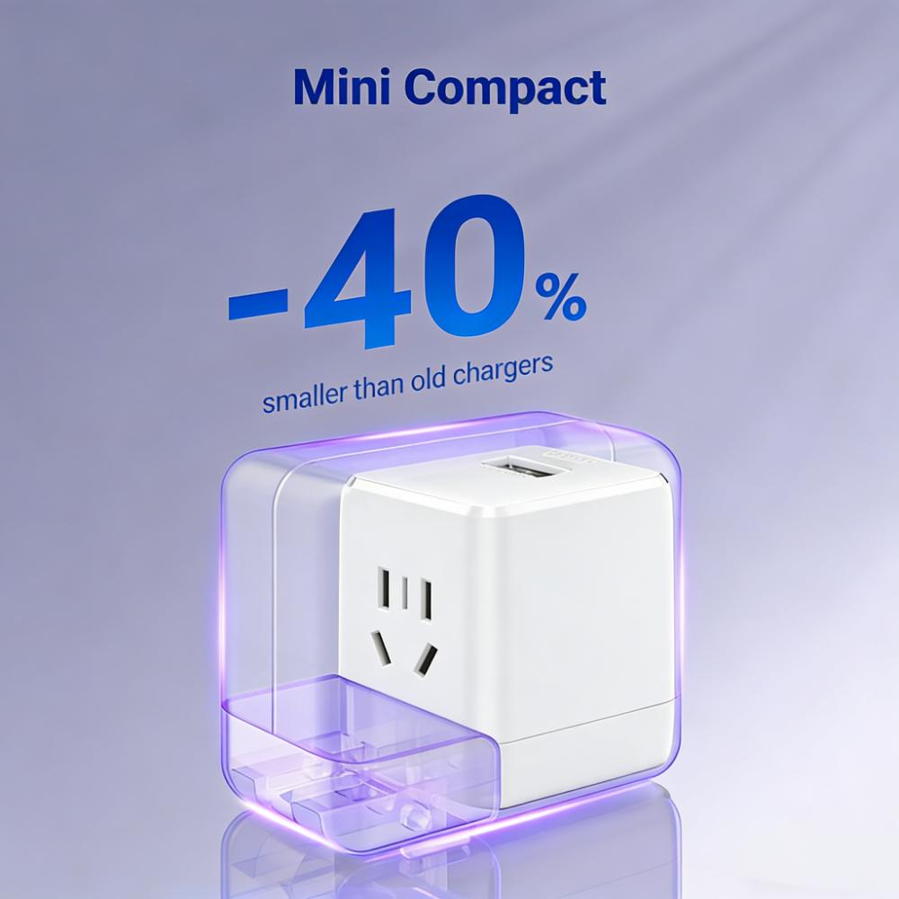 30W GaN 2-Port Charger (USB-C + USB-A) with Foldable Plug