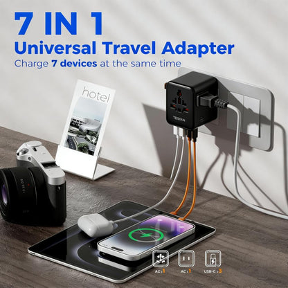 7-in-1 Universal Travel Adapter (3 USB-C + 2 USB-A) for 150+ Countries