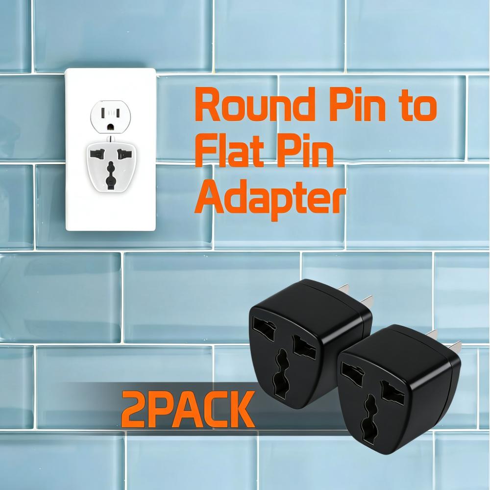 2-Pack Universal Travel Plug Adapter (UK/EU/AU to US Flat Prong)