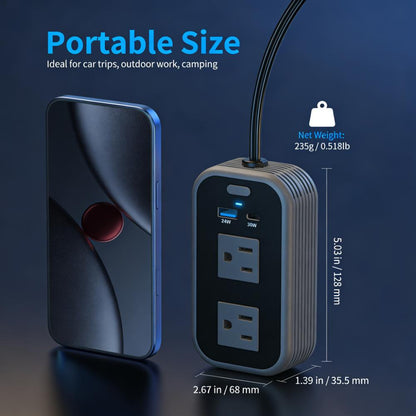200W Portable Car Power Inverter with 4-Port Fast Charging (2 AC + 1 USB-C + 1 USB-A)