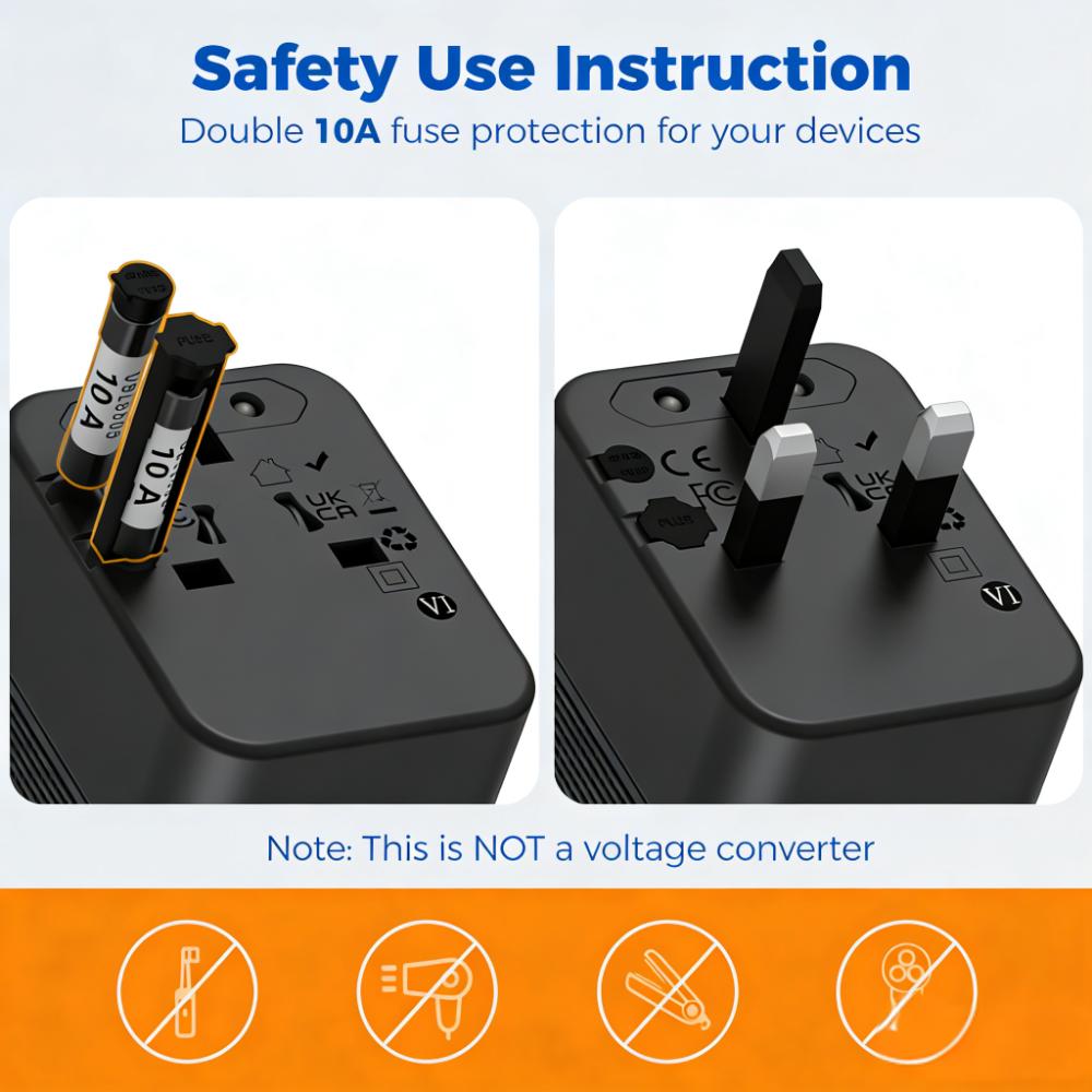 7-in-1 Universal Travel Adapter (3 USB-C + 2 USB-A) for 150+ Countries